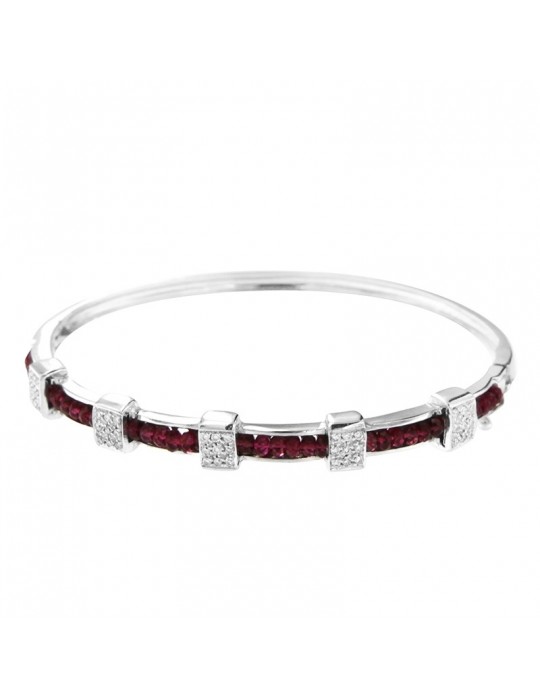 Chirico Bracelet - Rigid Handcuff in 18K White Gold with Natural Diamonds and Rubies Root - 0