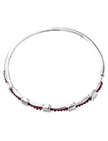 Chirico Bracelet - Rigid Handcuff in 18K White Gold with Natural Diamonds and Rubies Root - 0 2