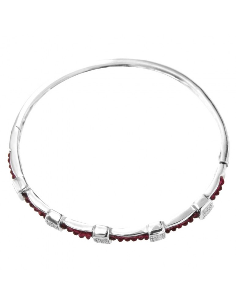 Chirico Bracelet - Rigid Handcuff in 18K White Gold with Natural Diamonds and Rubies Root - 0