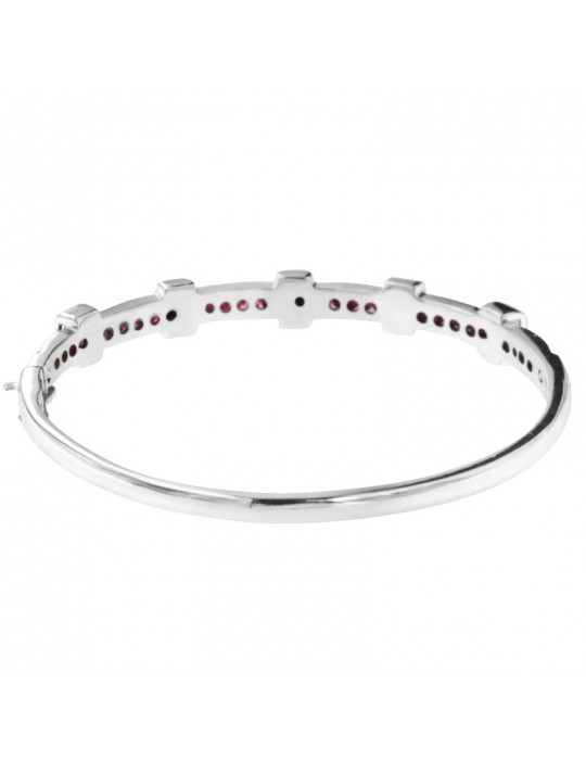 Chirico Bracelet - Rigid Handcuff in 18K White Gold with Natural Diamonds and Rubies Root - 0