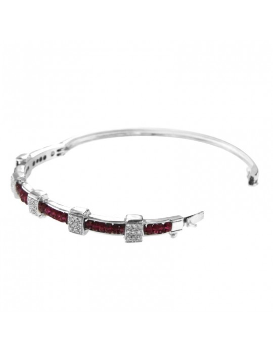 Chirico Bracelet - Rigid Handcuff in 18K White Gold with Natural Diamonds and Rubies Root - 0
