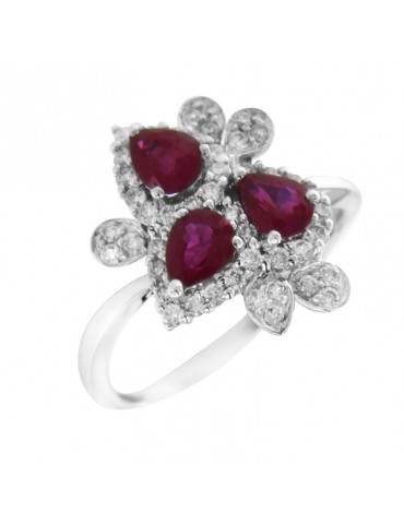 Chirico Woman's Ring - Rosetta in 18K White Gold with Natural Diamonds and 1.30 ct Rubies - 0