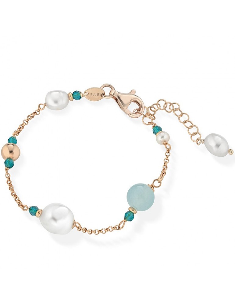Lelune Glamor Bracelet for Woman - Cristelle Summer in Rose Silver with Pearls and Turquoise Spinels - 0