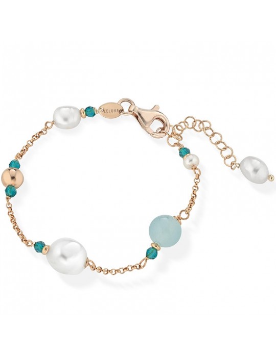 Lelune Glamor Bracelet for Woman - Cristelle Summer in Rose Silver with Pearls and Turquoise Spinels - 0