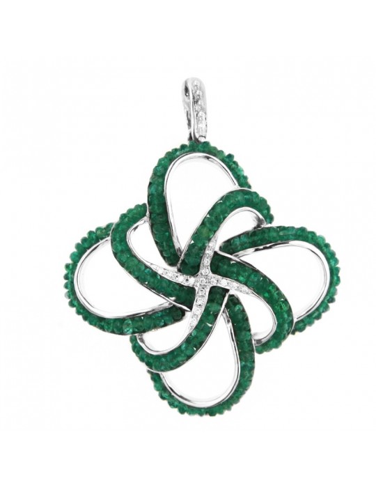 Pendente Chirico - Fantasia - Oro - Diamanti - Radice di Smeraldi 10 ct -