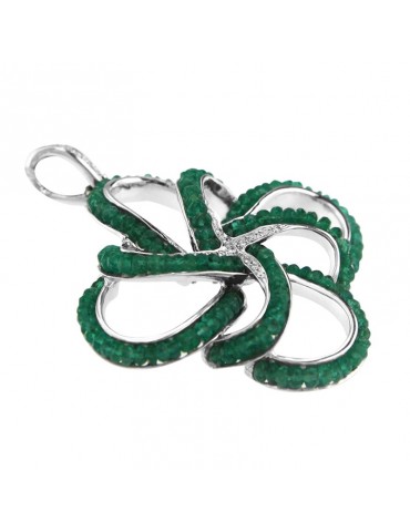 Chirico Pendant - Fantasia in 18K White Gold with Natural Diamonds and 10 ct Emerald Root - 0 2