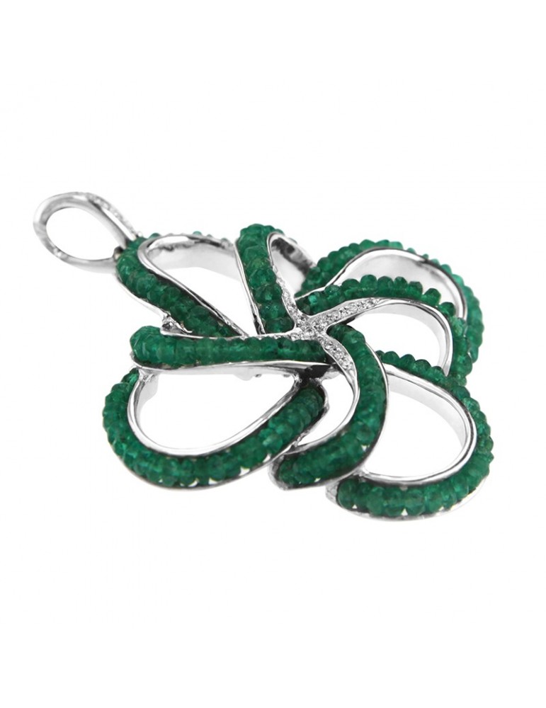 Pendente Chirico - Fantasia - Oro - Diamanti - Radice di Smeraldi 10 ct -