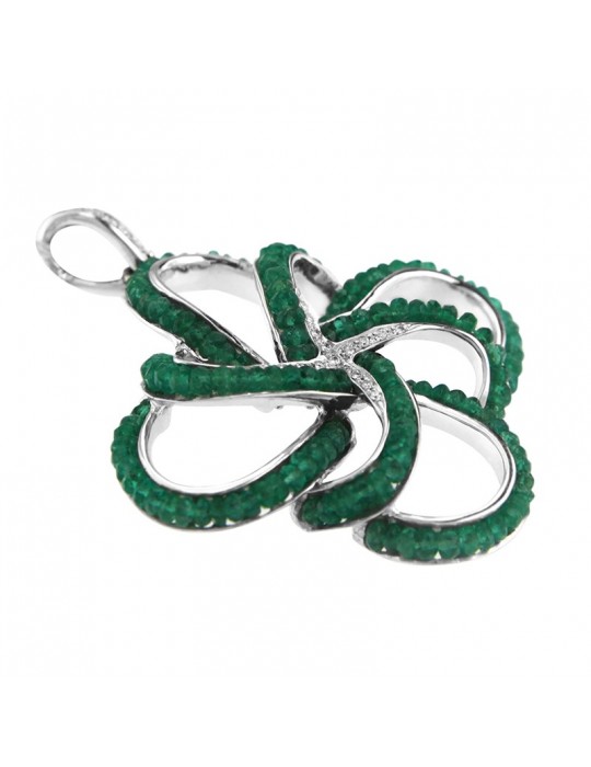 Pendente Chirico - Fantasia - Oro - Diamanti - Radice di Smeraldi 10 ct -