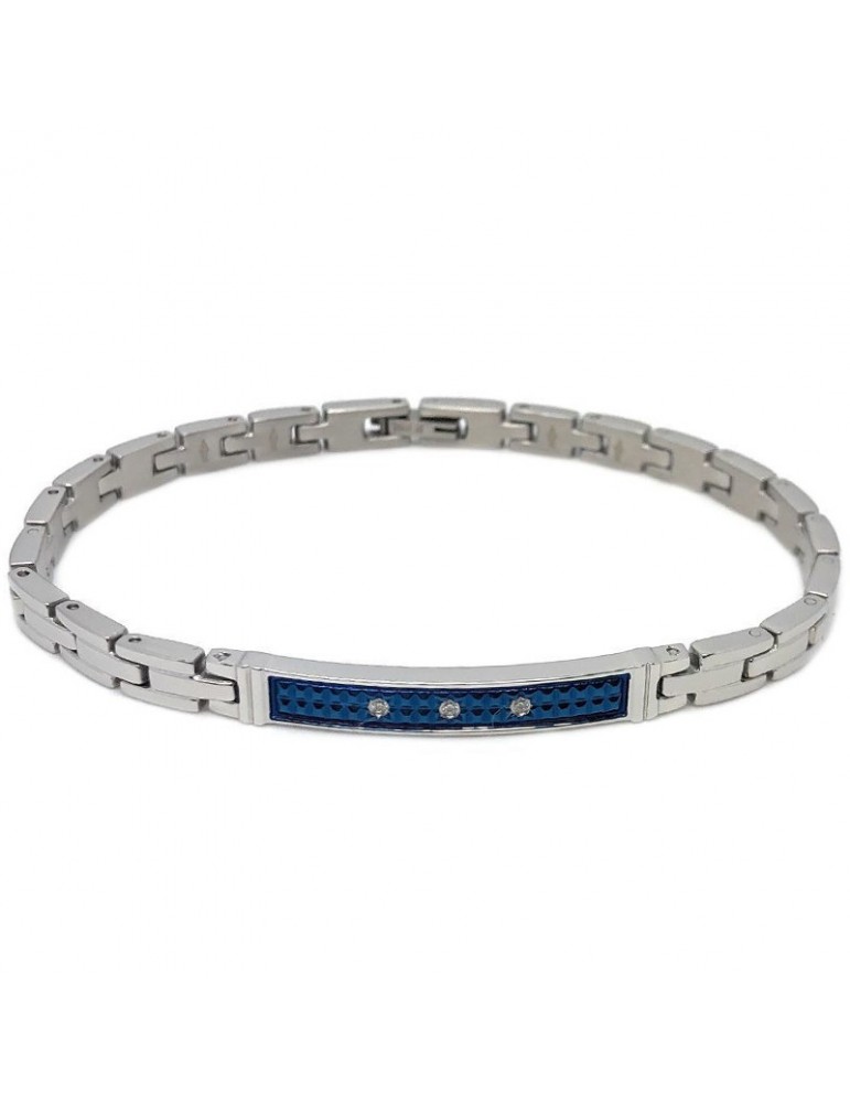Bracciale Zancan per Uomo - Hi-Teck - Acciaio - Blu - Zirconi - EHB197