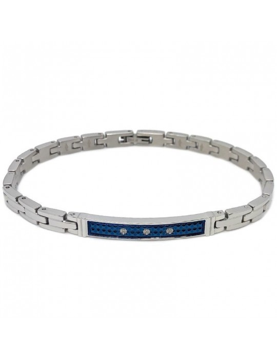 Bracciale Zancan per Uomo - Hi-Teck - Acciaio - Blu - Zirconi - EHB197