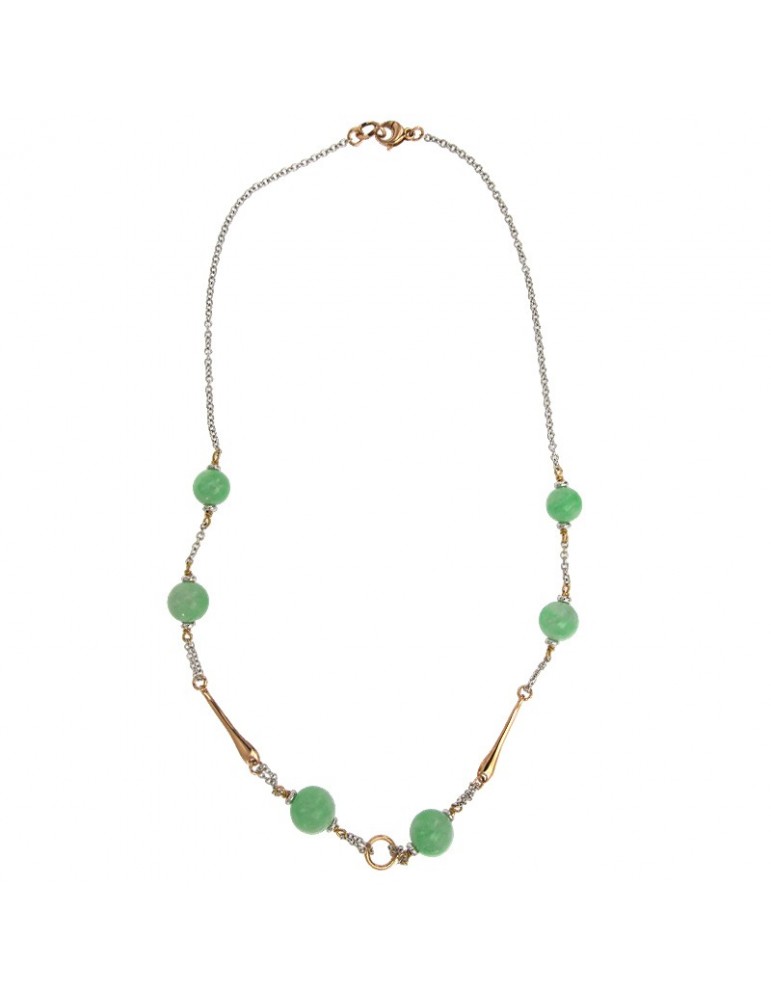 Silvia Kelly Necklace - in 18K White Gold and Rose Gold with Green Jade - 0