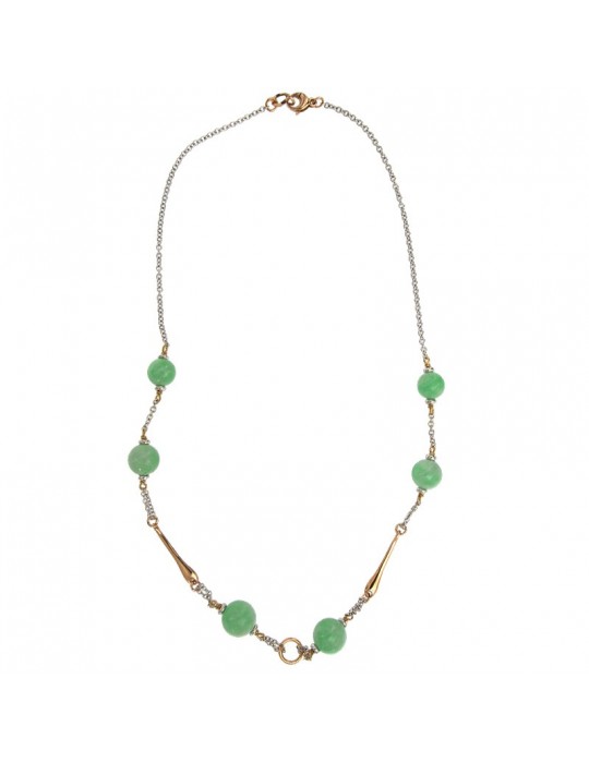 Silvia Kelly Necklace - in 18K White Gold and Rose Gold with Green Jade - 0