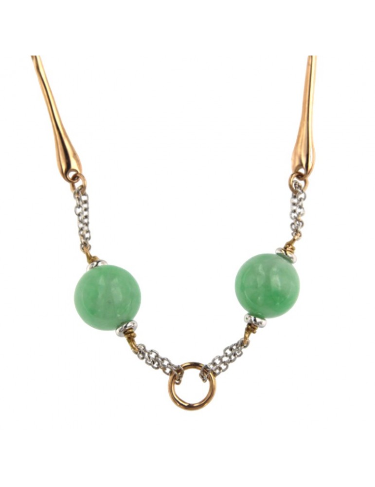 Silvia Kelly Necklace - in 18K White Gold and Rose Gold with Green Jade - 0