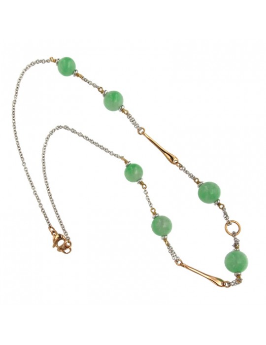 Silvia Kelly Necklace - in 18K White Gold and Rose Gold with Green Jade - 0