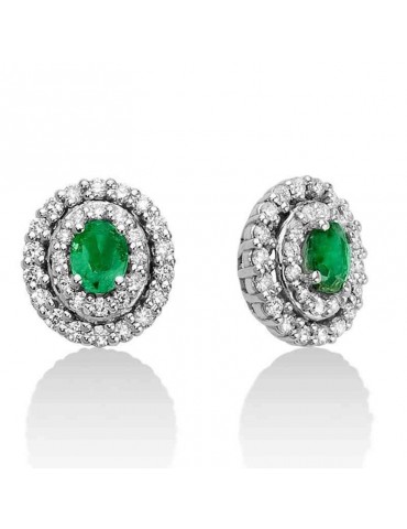 Miluna Woman's Earrings - in 18k White Gold with Natural Diamonds and Emeralds - 0