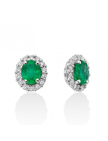 Miluna Women's Earrings - Ovals in 18K White Gold with Natural Diamonds and Emeralds 0.64 ct - 0