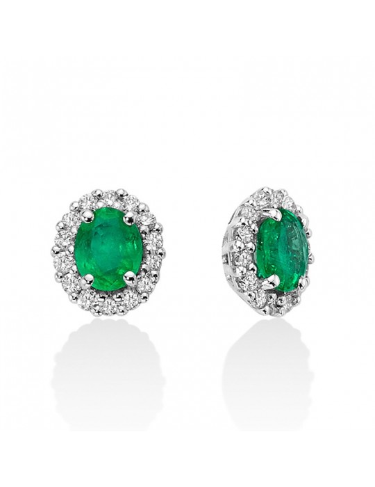 Miluna Women's Earrings - Ovals in 18K White Gold with Natural Diamonds and Emeralds 0.64 ct - 0