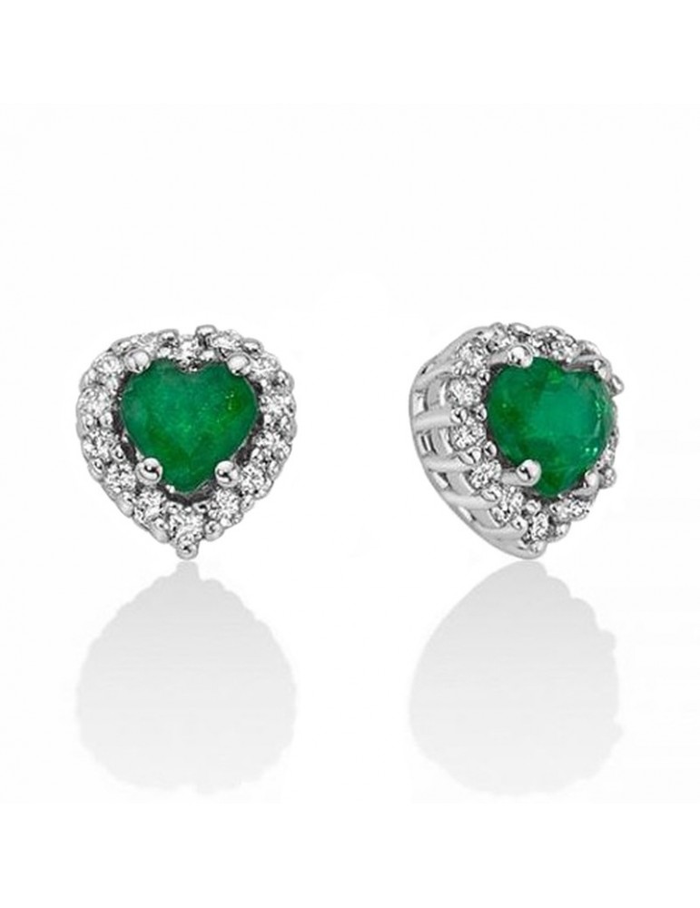 Orecchini Miluna Donna - Cuore in Oro Bianco 18 carati con Diamanti Naturali e Smeraldi 0,46 ct - ERD2651