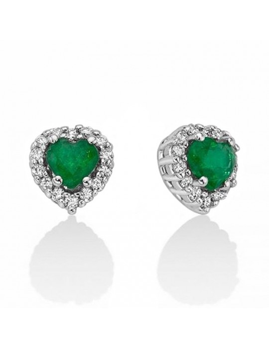 Miluna Women's Earrings - Heart in 18K White Gold with Natural Diamonds and Emeralds 0.46 ct - 0