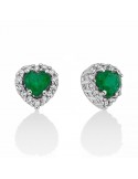 Miluna Women's Earrings - Heart in 18K White Gold with Natural Diamonds and Emeralds 0.46 ct - 0