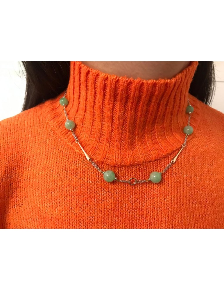 Collana Silvia Kelly - Oro Bianco - Oro Rosa 18 Carati - Giada Verde - G327/11C