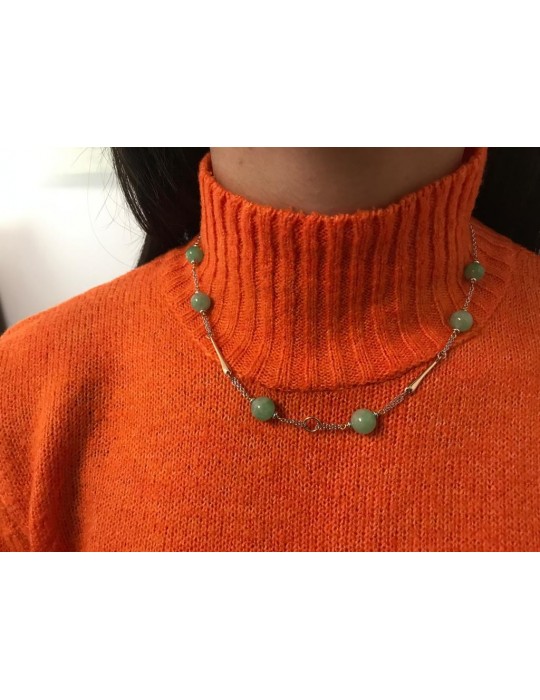Silvia Kelly Necklace - in 18K White Gold and Rose Gold with Green Jade - 0