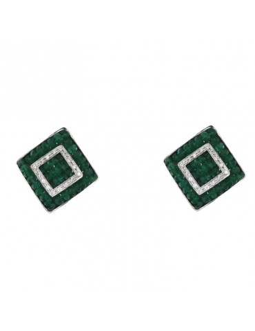 Chirico Earrings - Rhombus in 18K White Gold with Natural Diamonds and Emerald Root 7.50 ct - 0