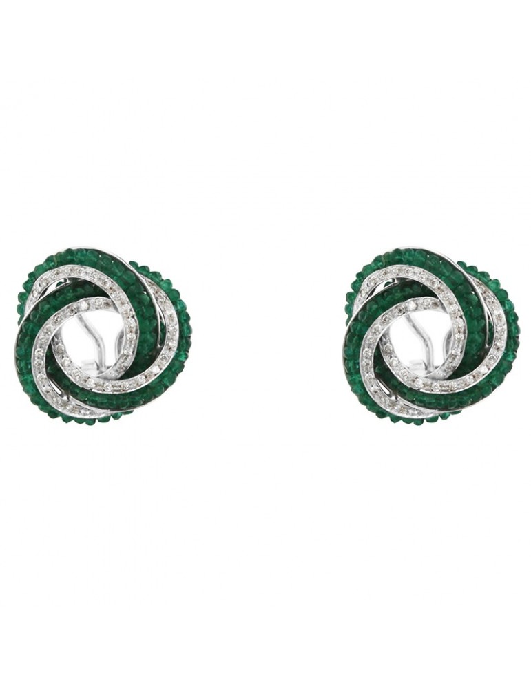 Chirico Earrings - Fantasia in 18K White Gold with Natural Diamonds and 10 ct Emerald Root - 0