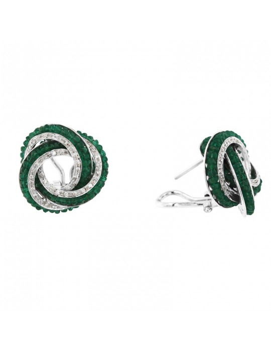 Chirico Earrings - Fantasia in 18K White Gold with Natural Diamonds and 10 ct Emerald Root - 0