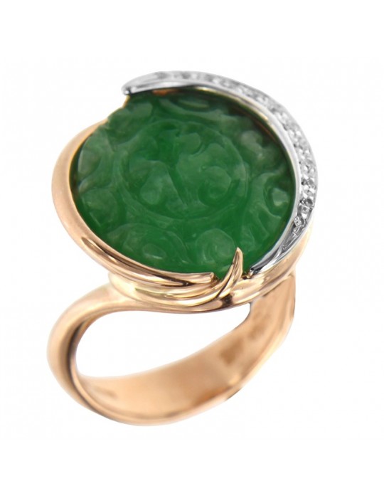Silvia Kelly Ring - in 18K Rose Gold with Green Jade and Natural Diamonds 0.10 ct - 0