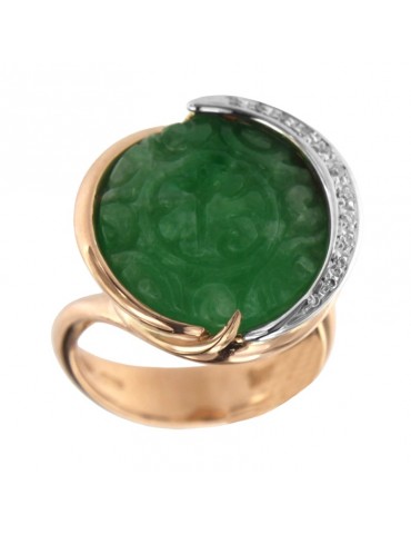 Silvia Kelly Ring - in 18K Rose Gold with Green Jade and Natural Diamonds 0.10 ct - 0 2