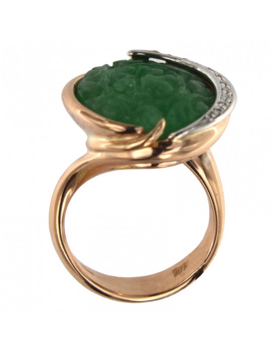 Silvia Kelly Ring - in 18K Rose Gold with Green Jade and Natural Diamonds 0.10 ct - 0
