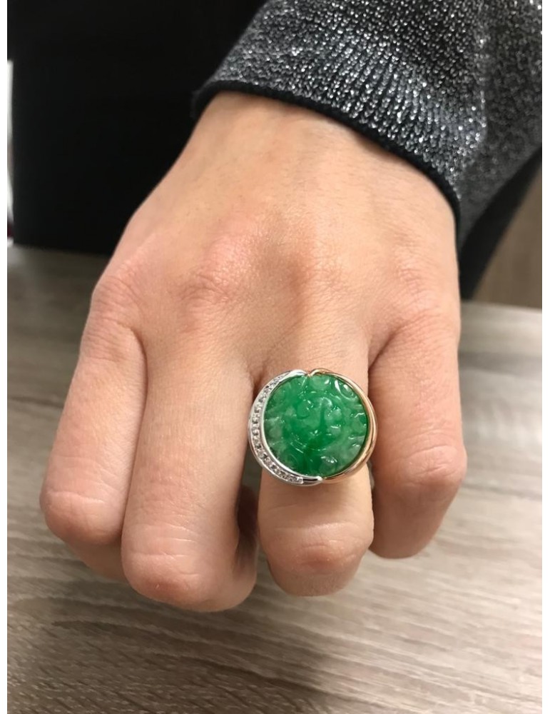Silvia Kelly Ring - in 18K Rose Gold with Green Jade and Natural Diamonds 0.10 ct - 0