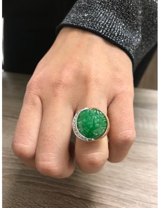 Silvia Kelly Ring - in 18K Rose Gold with Green Jade and Natural Diamonds 0.10 ct - 0