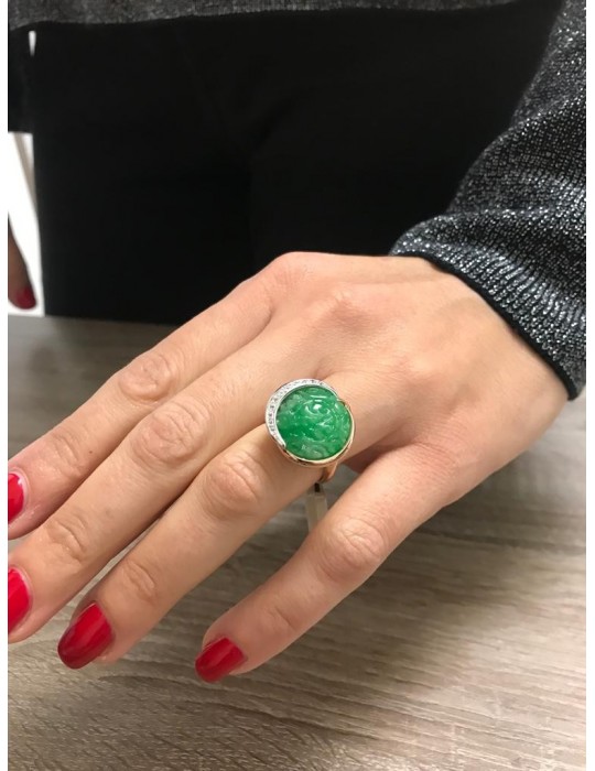 Silvia Kelly Ring - in 18K Rose Gold with Green Jade and Natural Diamonds 0.10 ct - 0