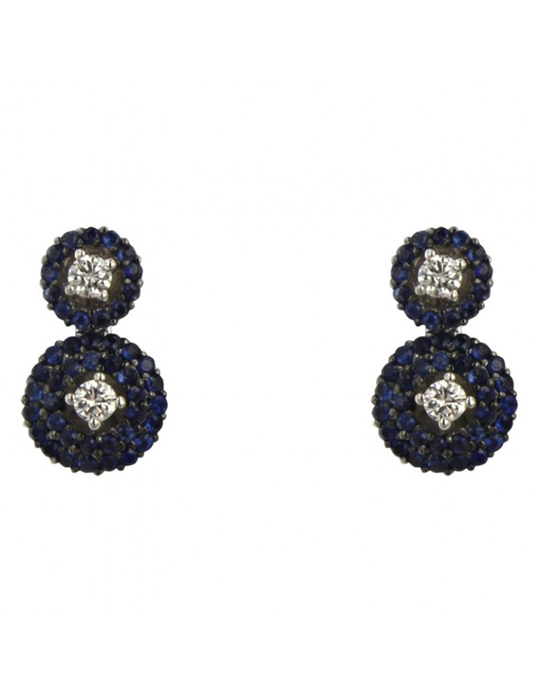 Chirico Earrings - in 18k White Gold with Natural Diamonds and Sapphires 0.73 ct - 0