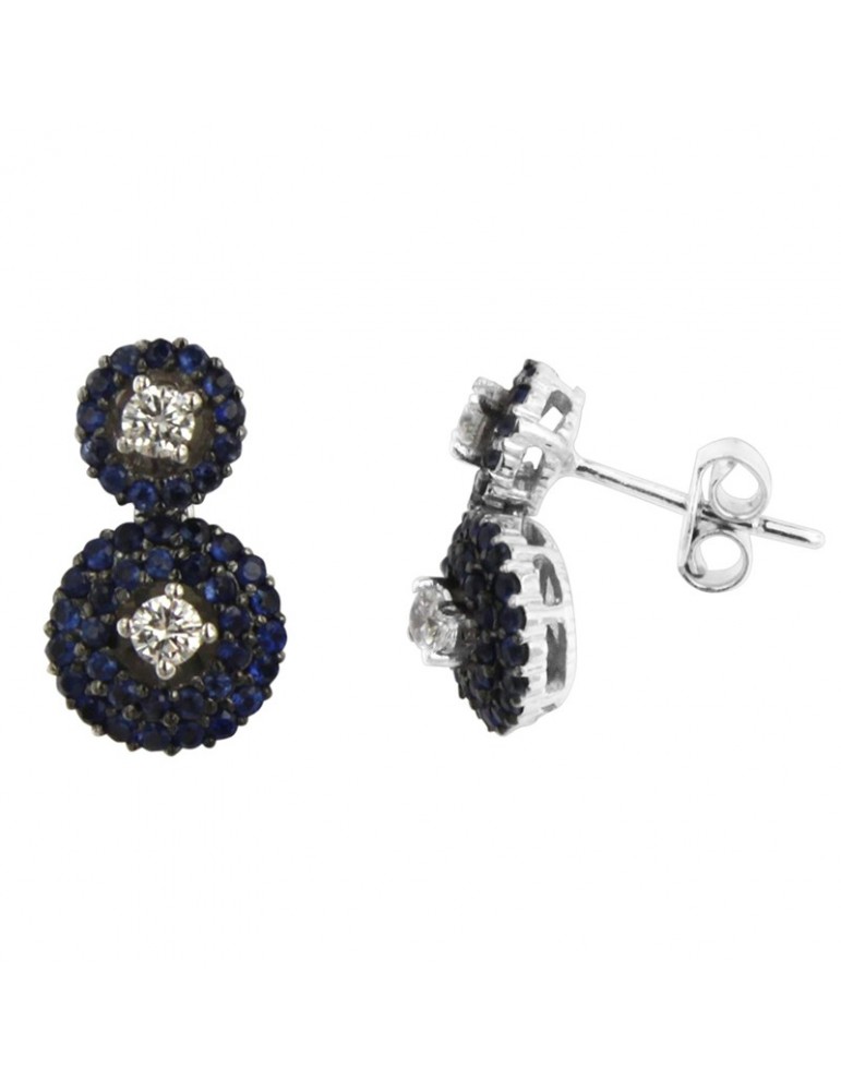 Chirico Earrings - in 18k White Gold with Natural Diamonds and Sapphires 0.73 ct - 0