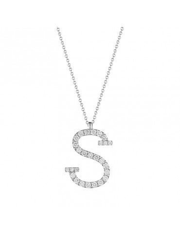 Buonocore Necklace - You Are in 18K White Gold with Letter S and Natural Diamonds 0.56 ct - 0
