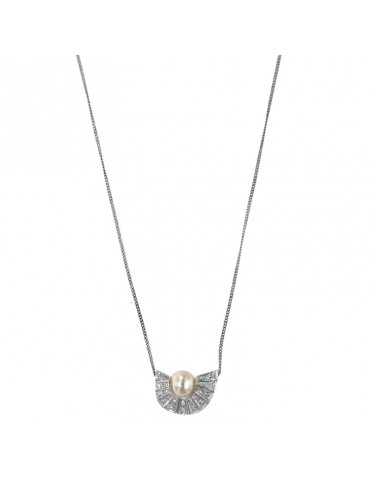 Collana Nimei da Donna - in Oro Bianco 18 Carati con Pendente Perla e Diamanti Naturali - PCL327 2