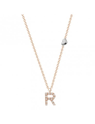 Buonocore Necklace - You Are in 18K Rose Gold with Letter R and Natural Diamonds 0.06 ct - 0