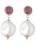 Orecchini Lelune Glamour-Rosè-Zirconi Fucsia-Perle Freshwater-LGEA5243