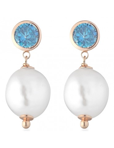 Lelune Glamor Earrings - Rose Gold - Blue Zircons - Pearls-LGEA5245