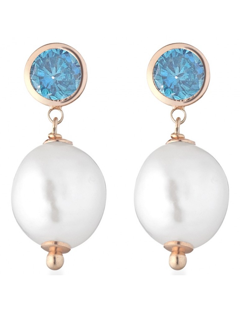 Orecchini Lelune Glamour - Rose Gold - Zirconi Azzurri -Perle-LGEA5245