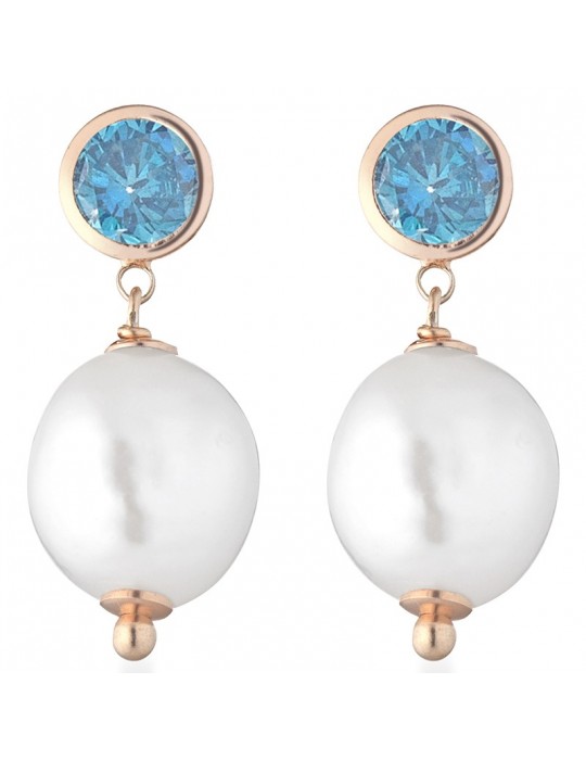 Lelune Glamor Earrings - Rose Gold - Blue Zircons - Pearls-LGEA5245