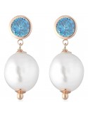 Lelune Glamor Earrings - Rose Gold - Blue Zircons - Pearls-LGEA5245