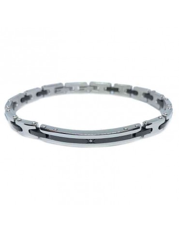 Bracciale Zancan - Hi Teck - Acciaio-Maglie Nere-Zircone Bianco-EHB212