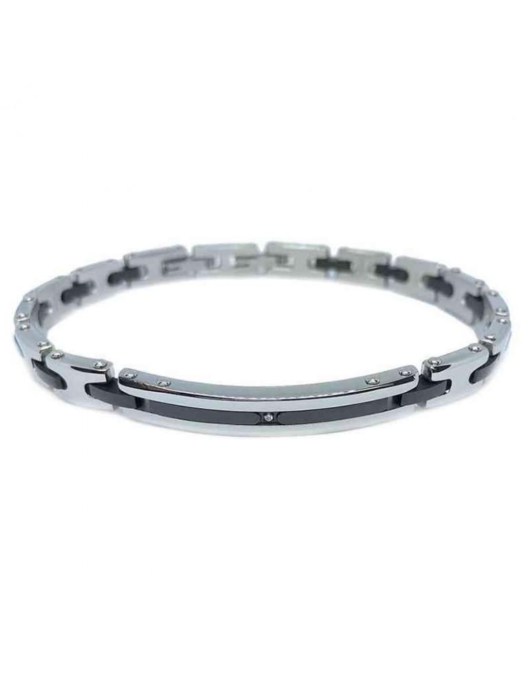 Bracciale Zancan - Hi Teck - Acciaio-Maglie Nere-Zircone Bianco-EHB212
