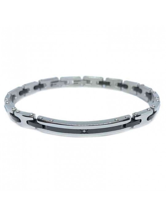 Bracciale Zancan - Hi Teck - Acciaio-Maglie Nere-Zircone Bianco-EHB212
