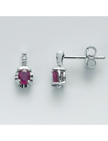 Orecchini Miluna - Oro Bianco - Diamanti - Rubino 0,42 Ct - ERD2472