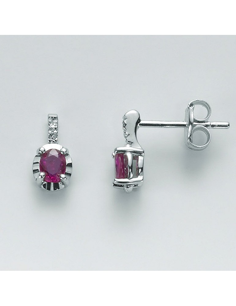 Orecchini Miluna - Oro Bianco - Diamanti - Rubino 0,42 Ct - ERD2472